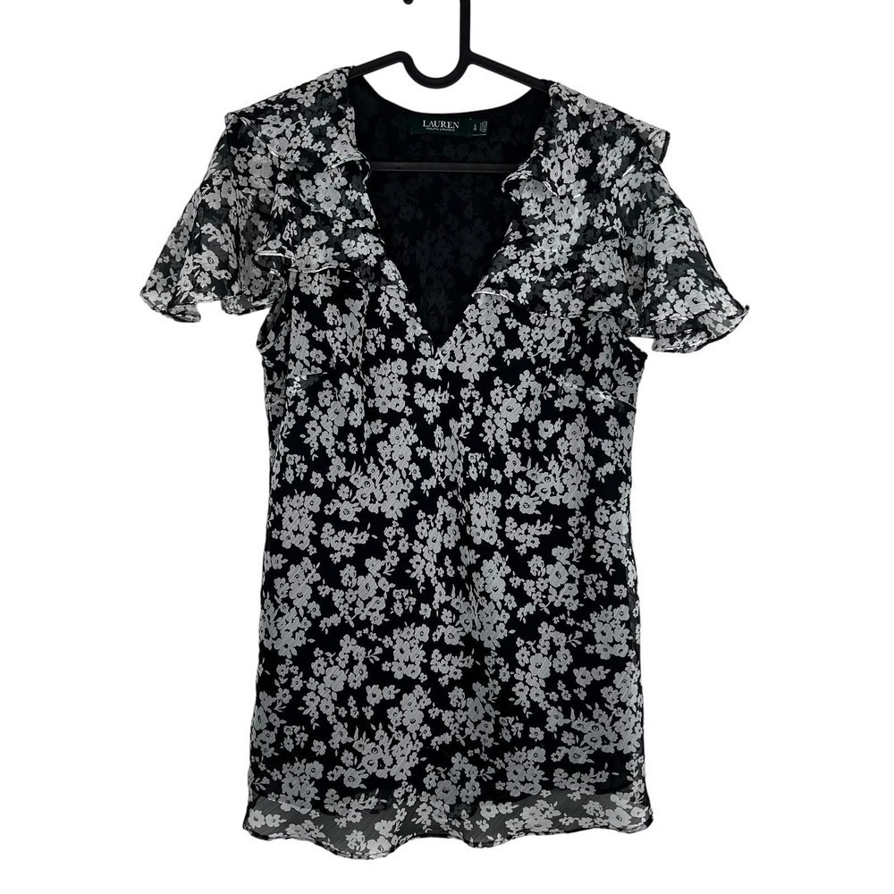 Ralph Lauren Floral Sheer Chiffon Blouse LRL Large Y2K Fairy Whimsigoth Western